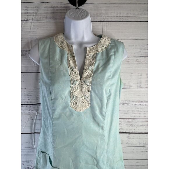 Vintage 1960s Lilly Pulitzer Blue Floral Sleeveless Dress with crochet lace trim - Picture 5 of 11